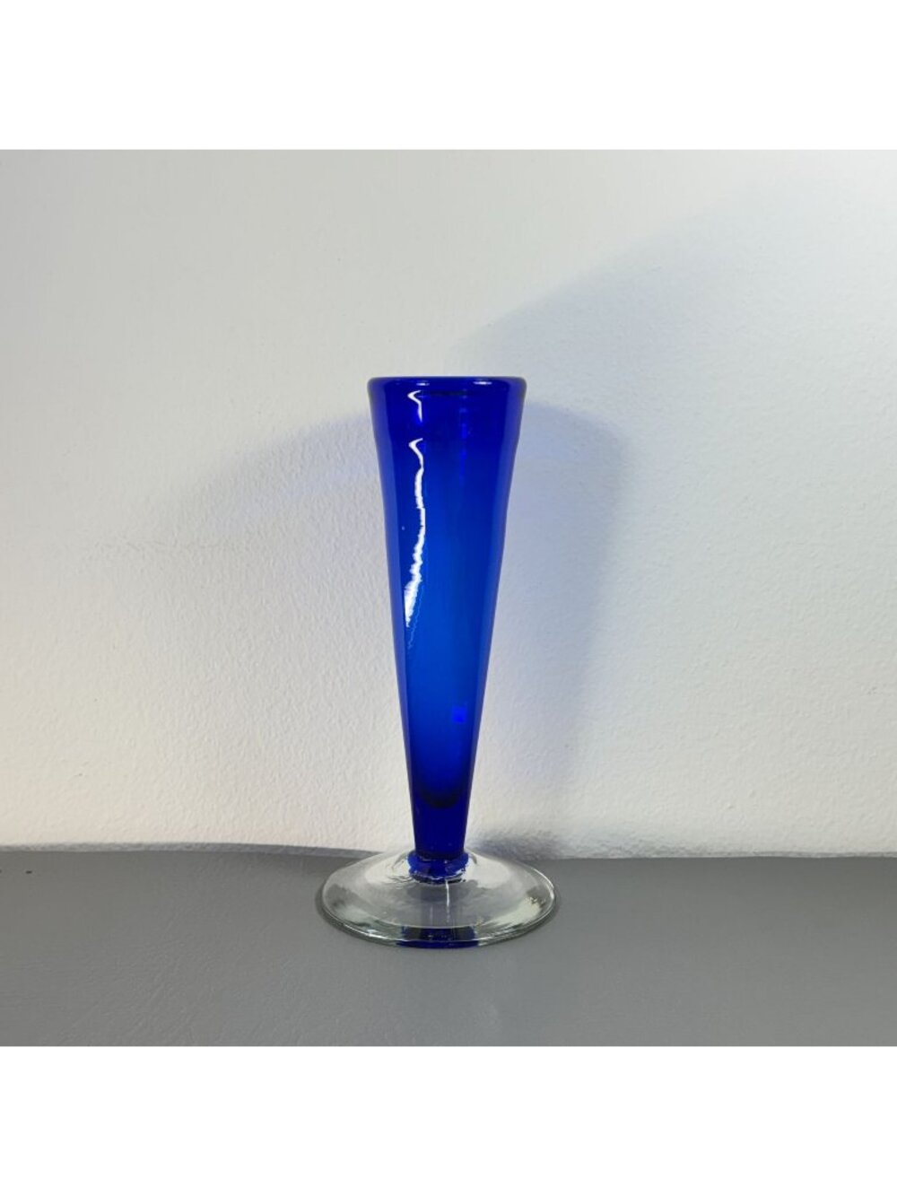 Vintage Cobalt Blue Art Glass Bud Vase Mid Century Modern Stem Vase